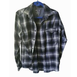 Swiss Tech Mens Flannel Shirt Size S‎ Rich Black Plaid Long Sleeve Casual